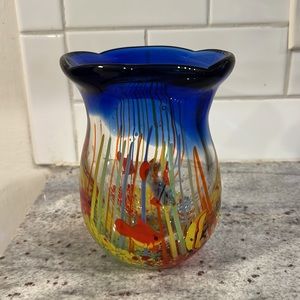 Heavy thick Art Glass Blown Tropical Fish Aquarium Vase Murano Style